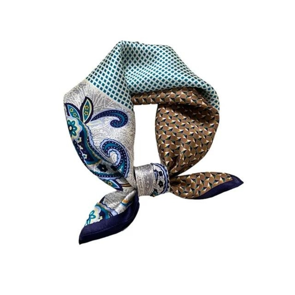 Pretty Persuasions Square Scarf Blue Teal Paisley Geometric 100% Pure Silk